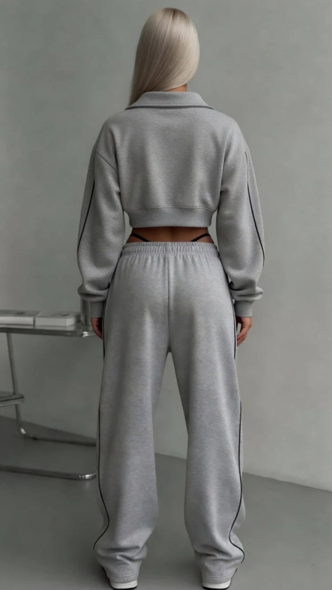 Zip-Up Jacket &amp; Wide-Leg Trouser Set