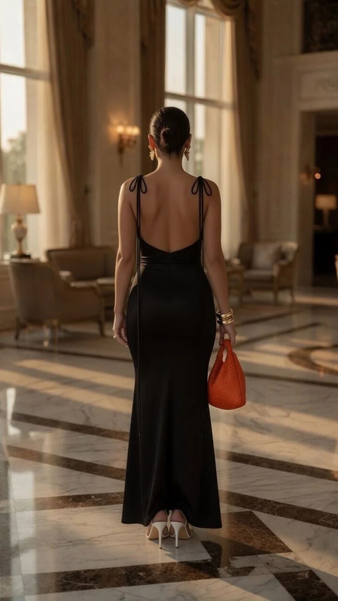 One-Shoulder Cowl-Neck Long Sleeve Maxi Dress
