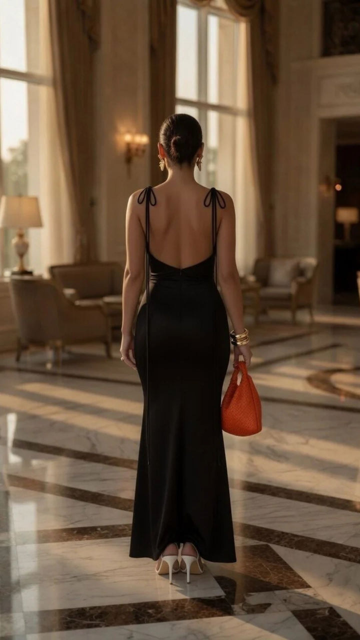 One-Shoulder Cowl-Neck Long Sleeve Maxi Dress