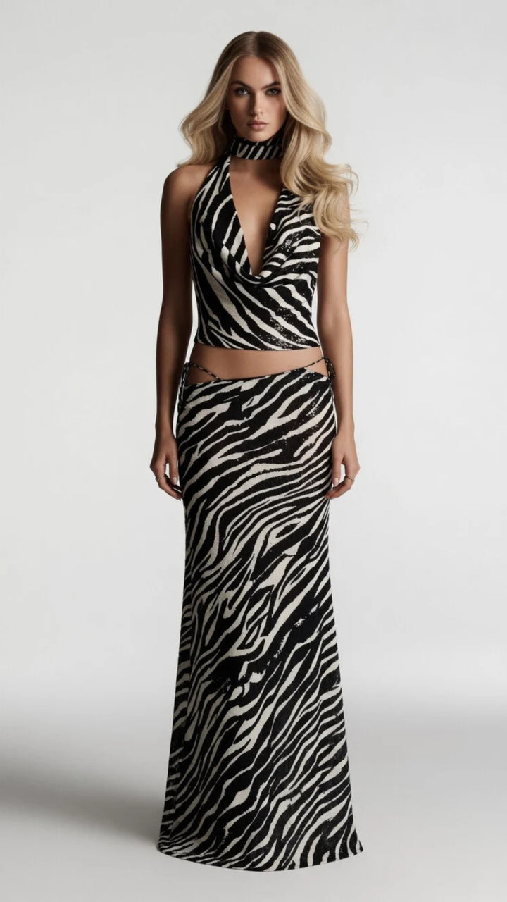 Zebra Top and Maxi Skirt Set