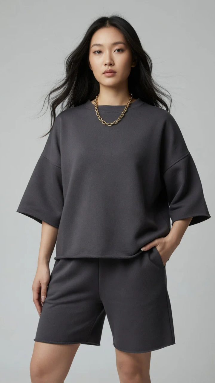 Oversized Crop Sweatshirt &amp; Shorts Set