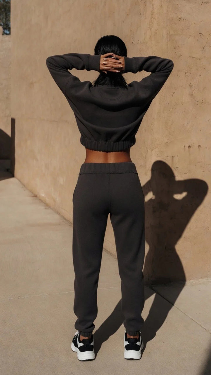 Half Zip Cropped Sweatshirt &amp; Oversized Jogger Set