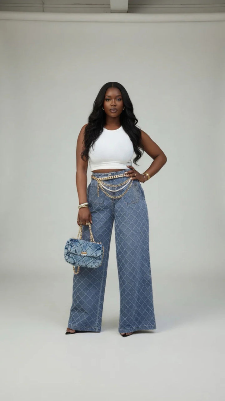 Jacquard Straight Wide-Leg Denim Jeans