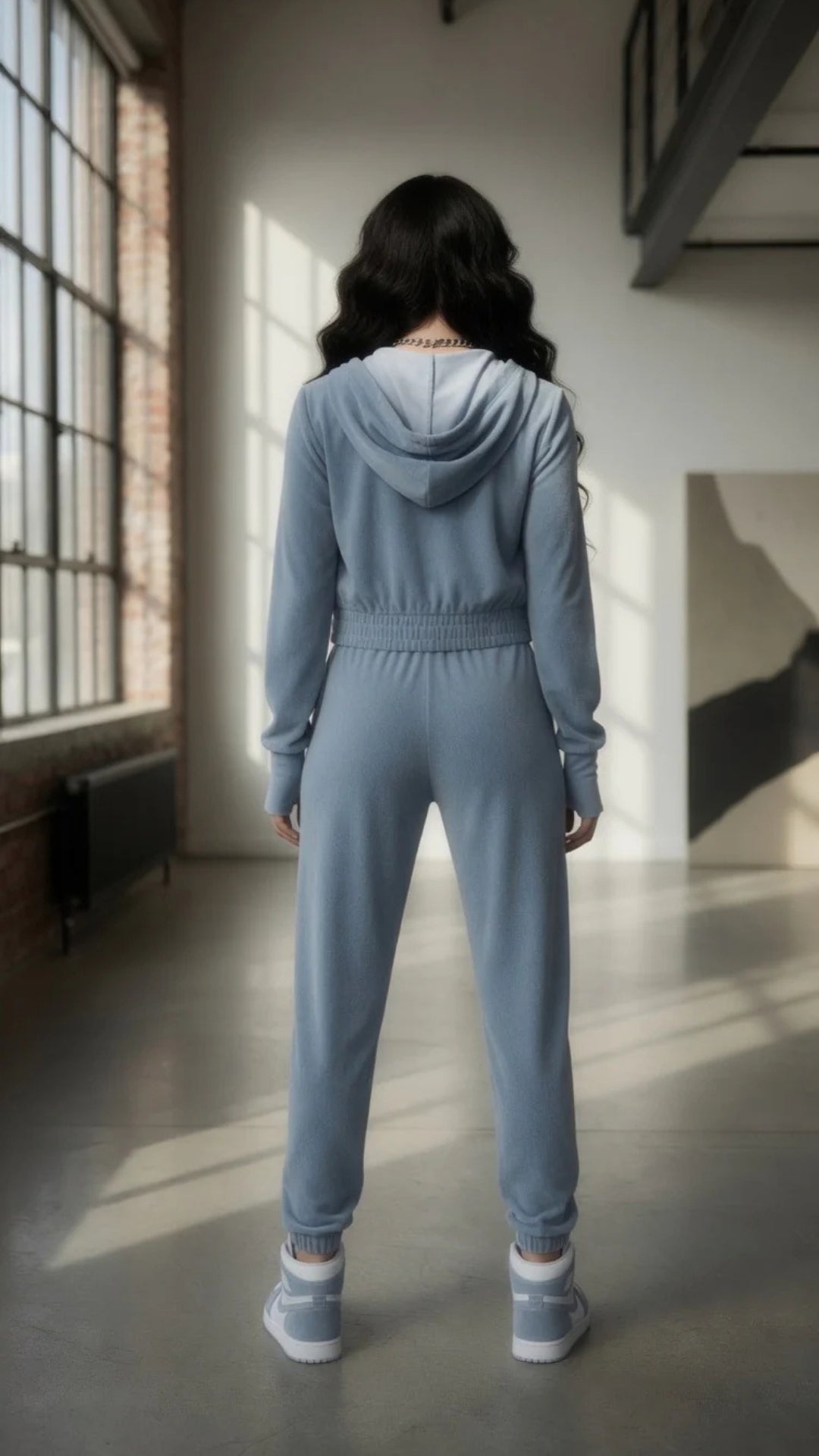Velour Zip-Up Cropped Hoodie &amp; Wide Leg Trouser Set