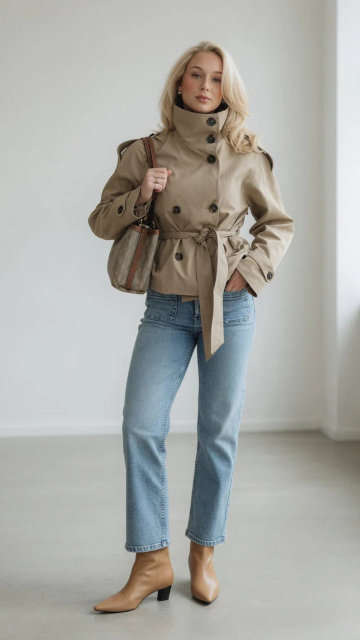 Khaki Cropped Trench-Coat