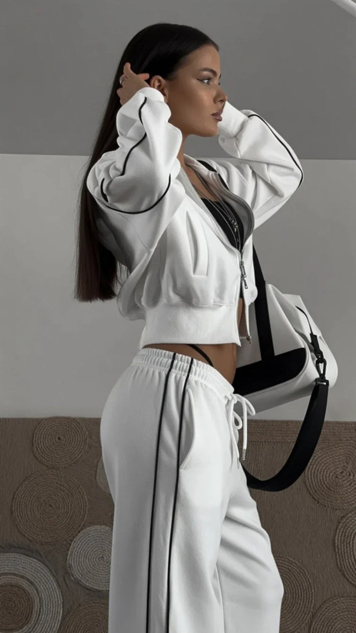 Zip-Up Jacket &amp; Wide-Leg Trouser Set