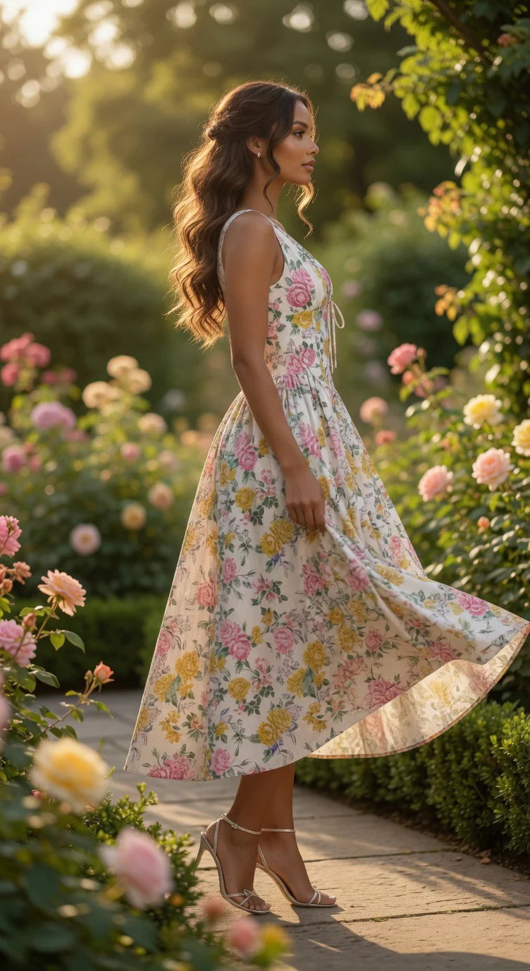 Deep V-Neck Corset Midi Dress