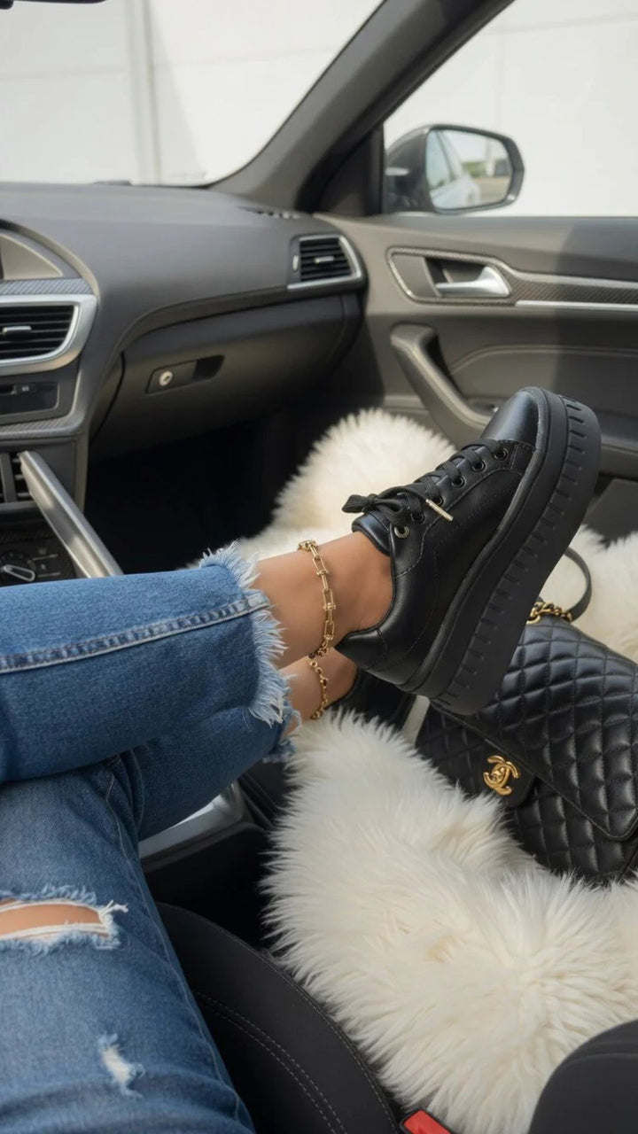 Faux Leather Lace-Up Chunky Platform Sole Trainers