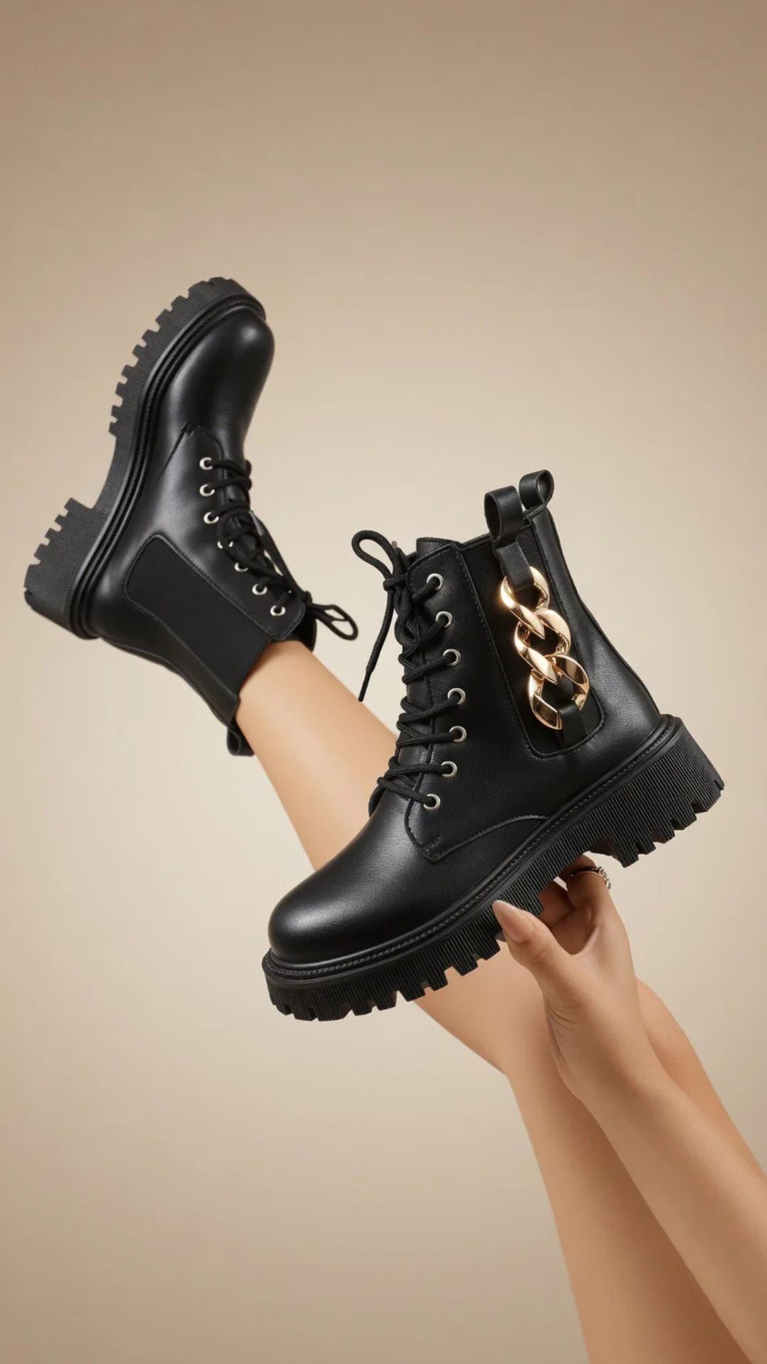 PU Leather Chain Detail Boots