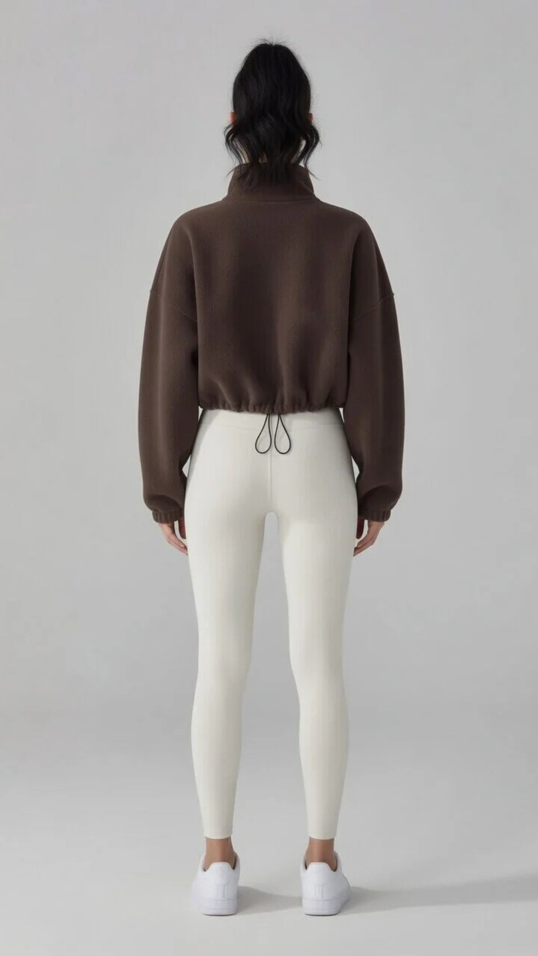 Cropped High-Neck Zip-Detail Sweatshirt