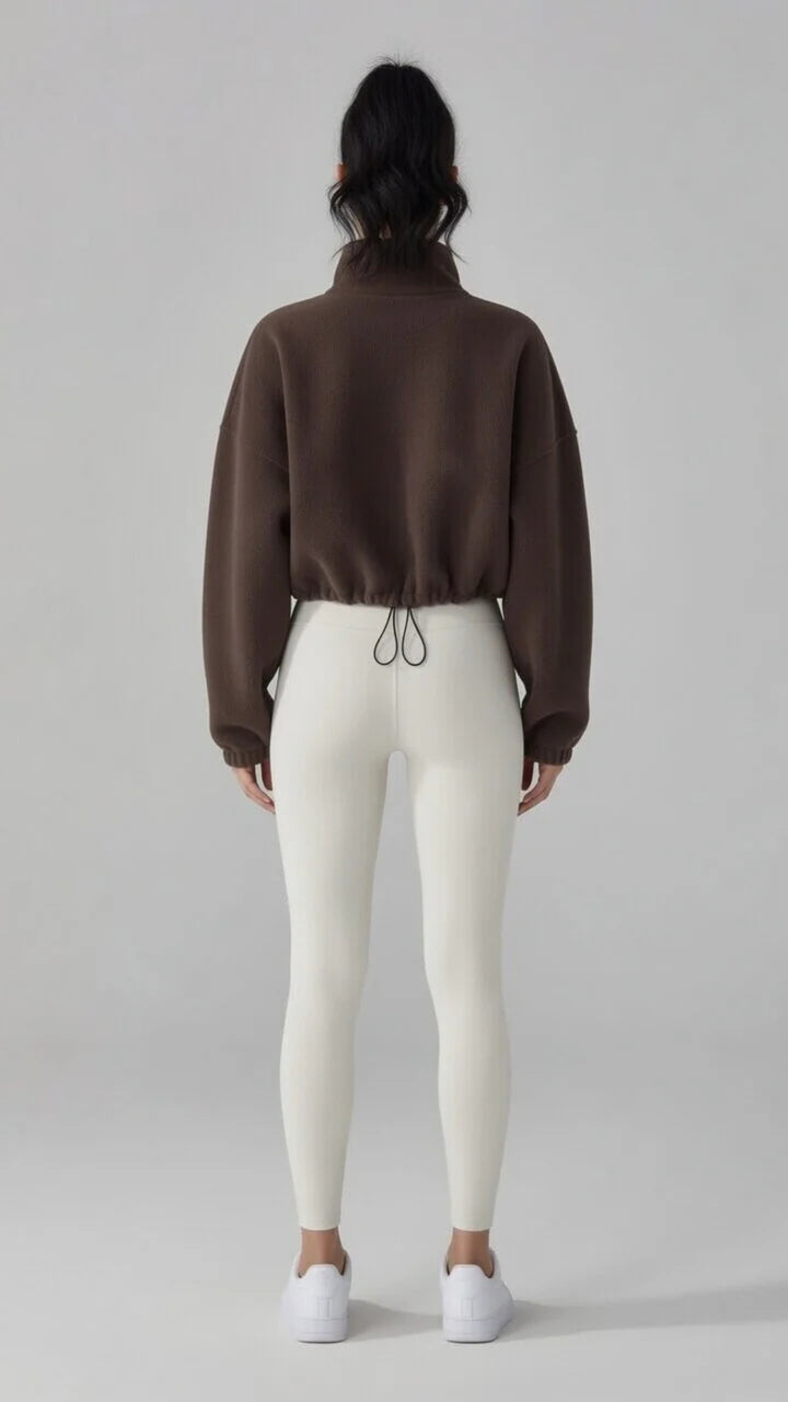 Cropped High-Neck Zip-Detail Sweatshirt