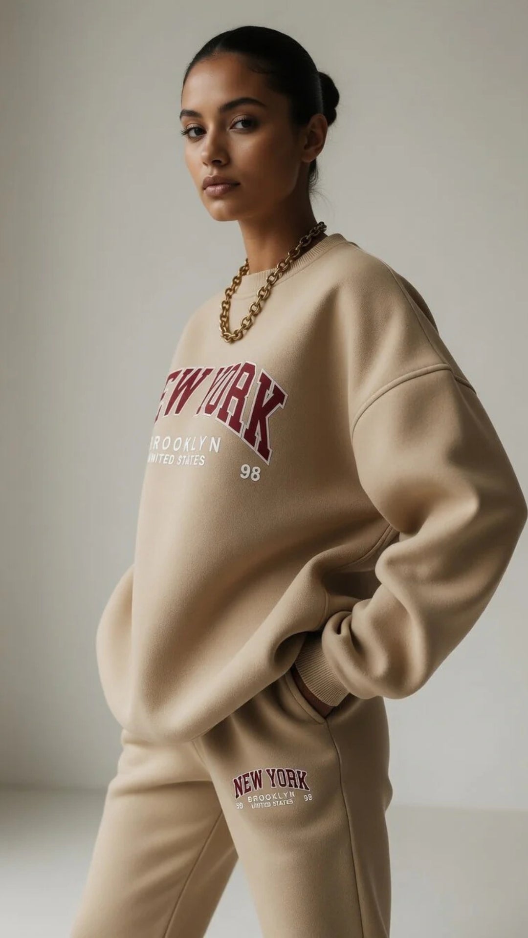 Oversized “New York” Print Sweatshirt and Wide-Leg Trouser Set