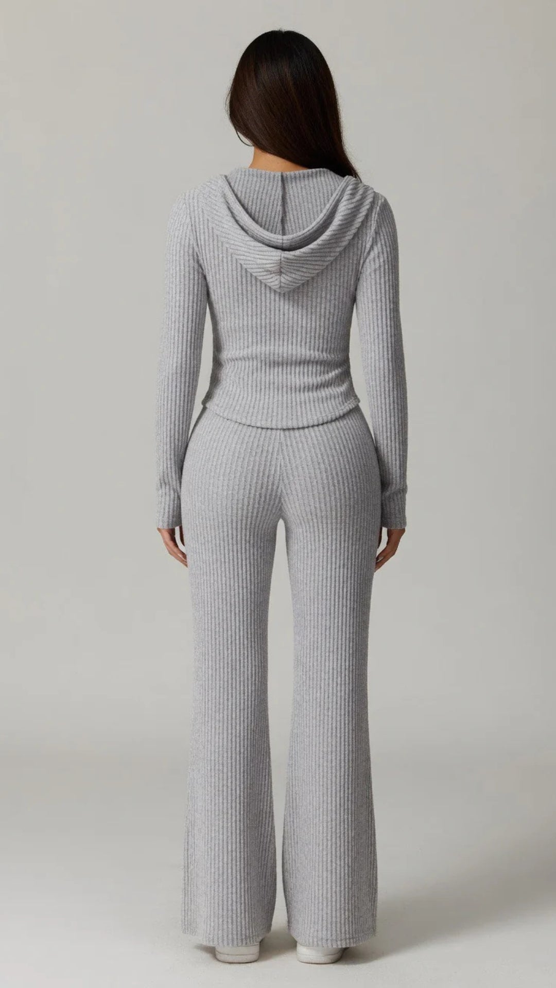 Ribbed Knit Hoodie &amp; Flare Trouser Set