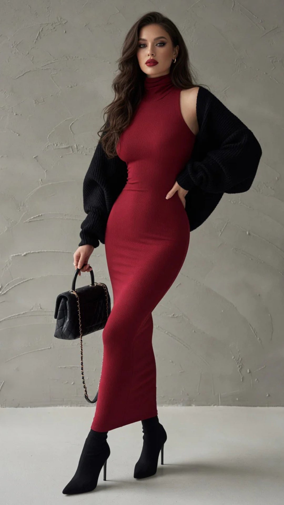 High-Neck Midi Dress