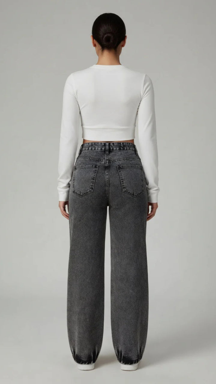 Basic Grey Straight Leg Jeans
