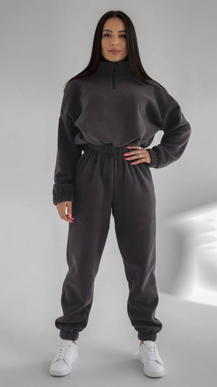 Half-Zip Detail Oversized Fleece Top &amp; Jogger Set