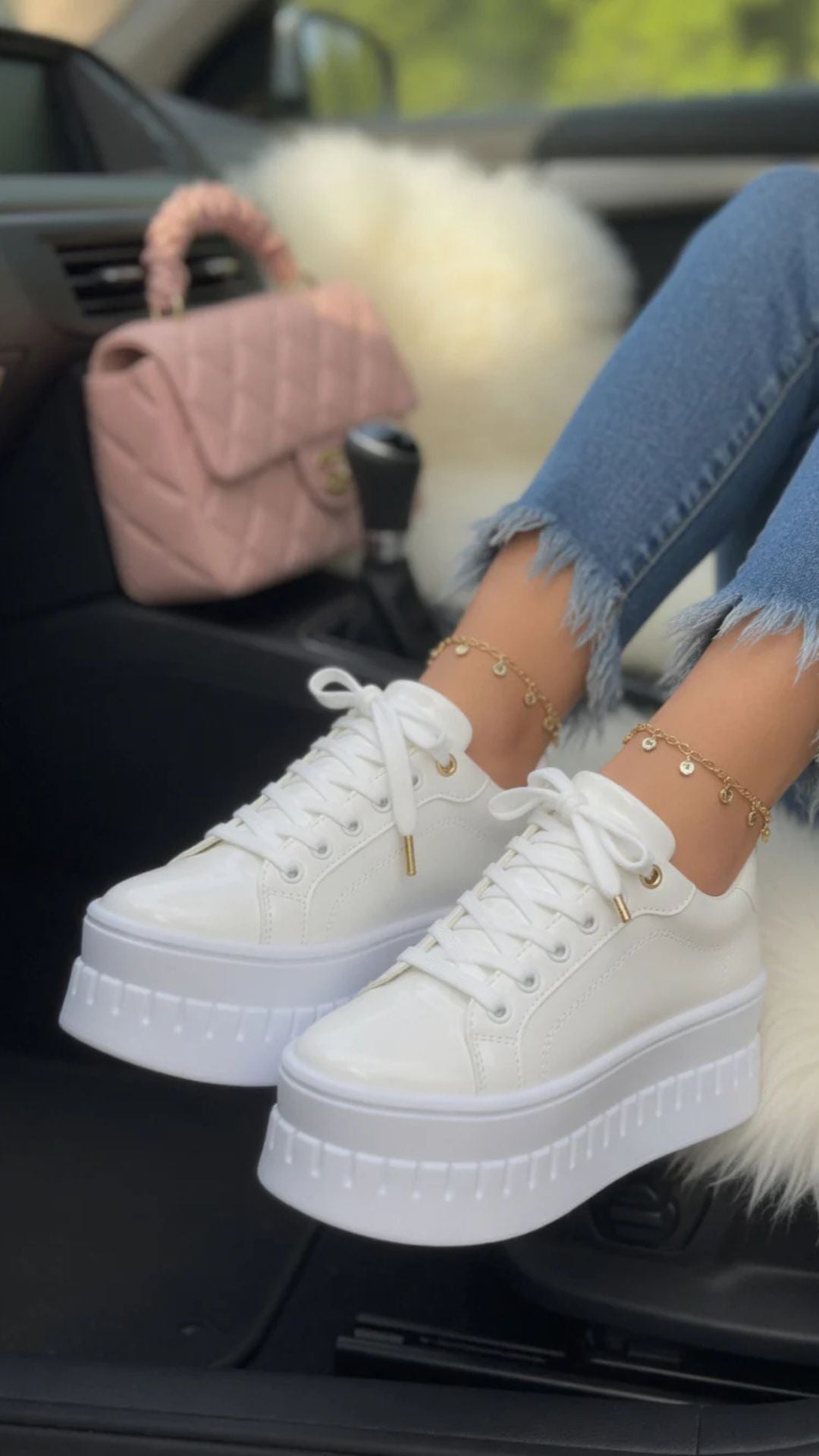 Faux Leather Lace-Up Chunky Platform Sole Trainers