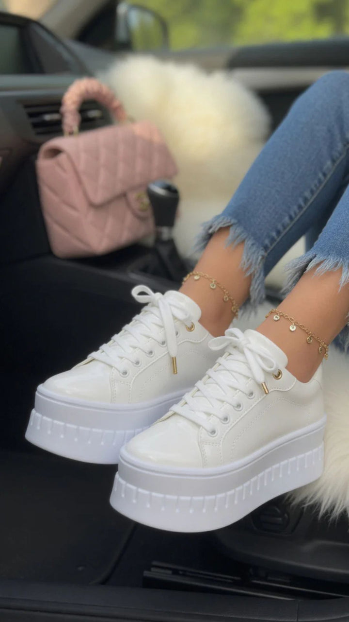 Faux Leather Lace-Up Chunky Platform Sole Trainers