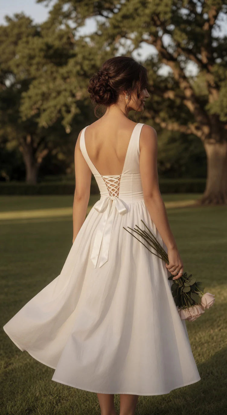 Deep V-Neck Corset Midi Dress