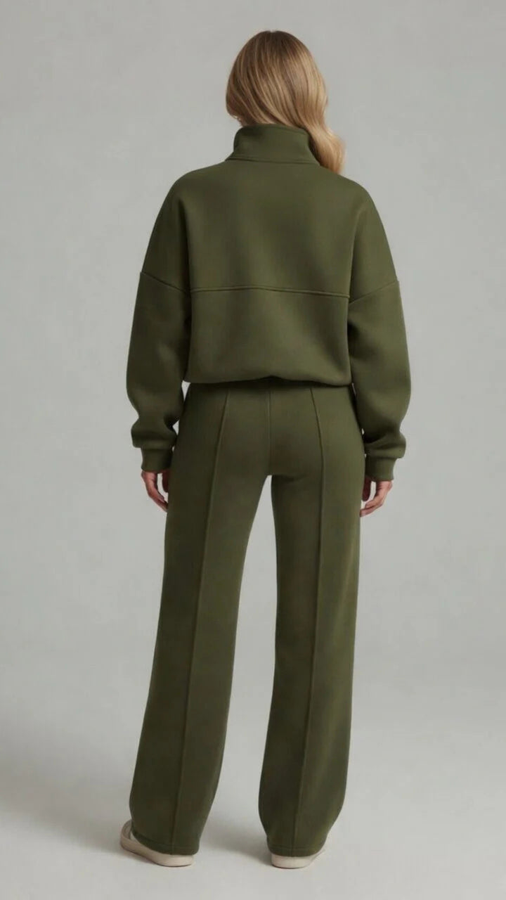 Zip-Up Sweatshirt &amp; Wide-Leg Trouser Set