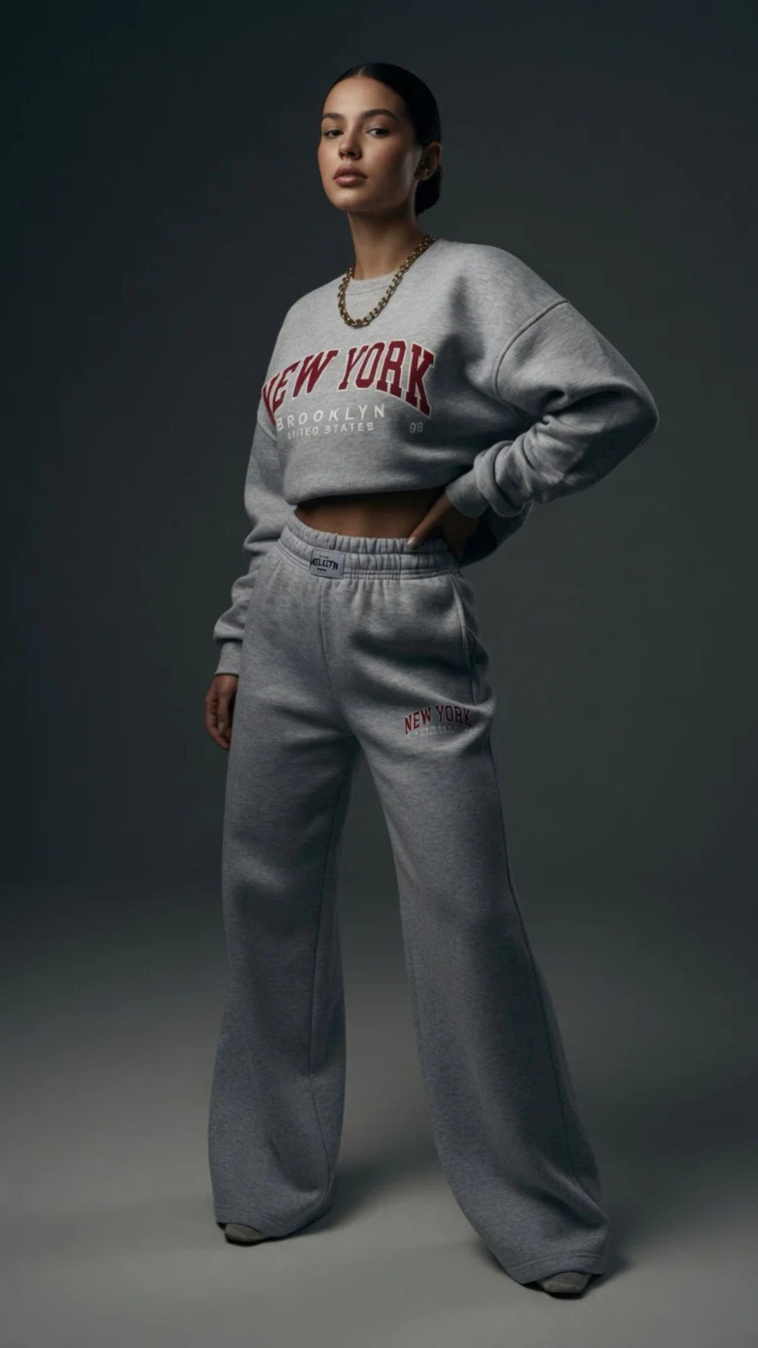 Oversized “New York” Print Sweatshirt and Wide-Leg Trouser Set