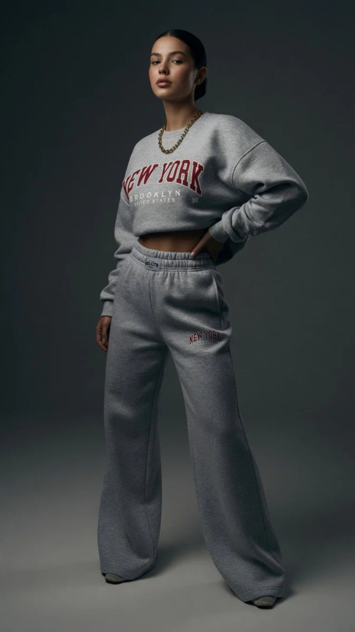 Oversized “New York” Print Sweatshirt and Wide-Leg Trouser Set