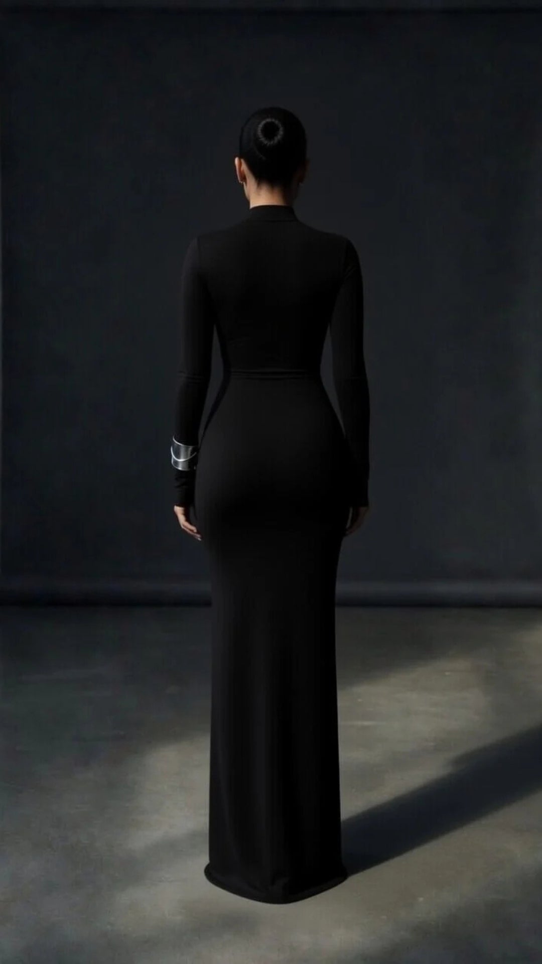 High-Neck Long-Sleeve Maxi Dress