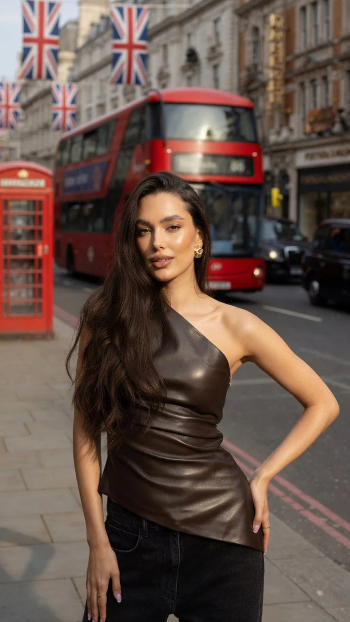 One-Shoulder Faux Leather Top