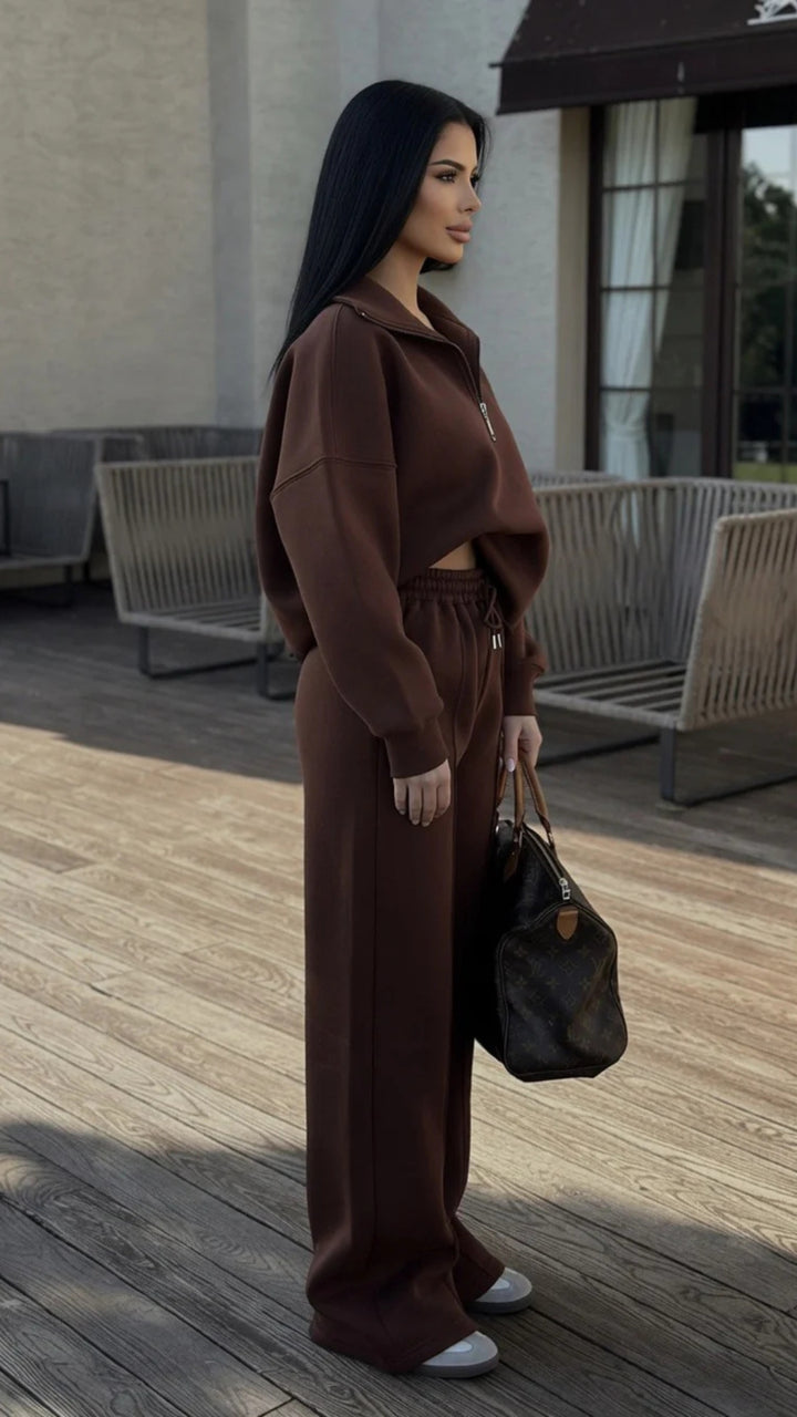 Half-Zip Sweatshirt &amp; Wide-Leg Trouser Set