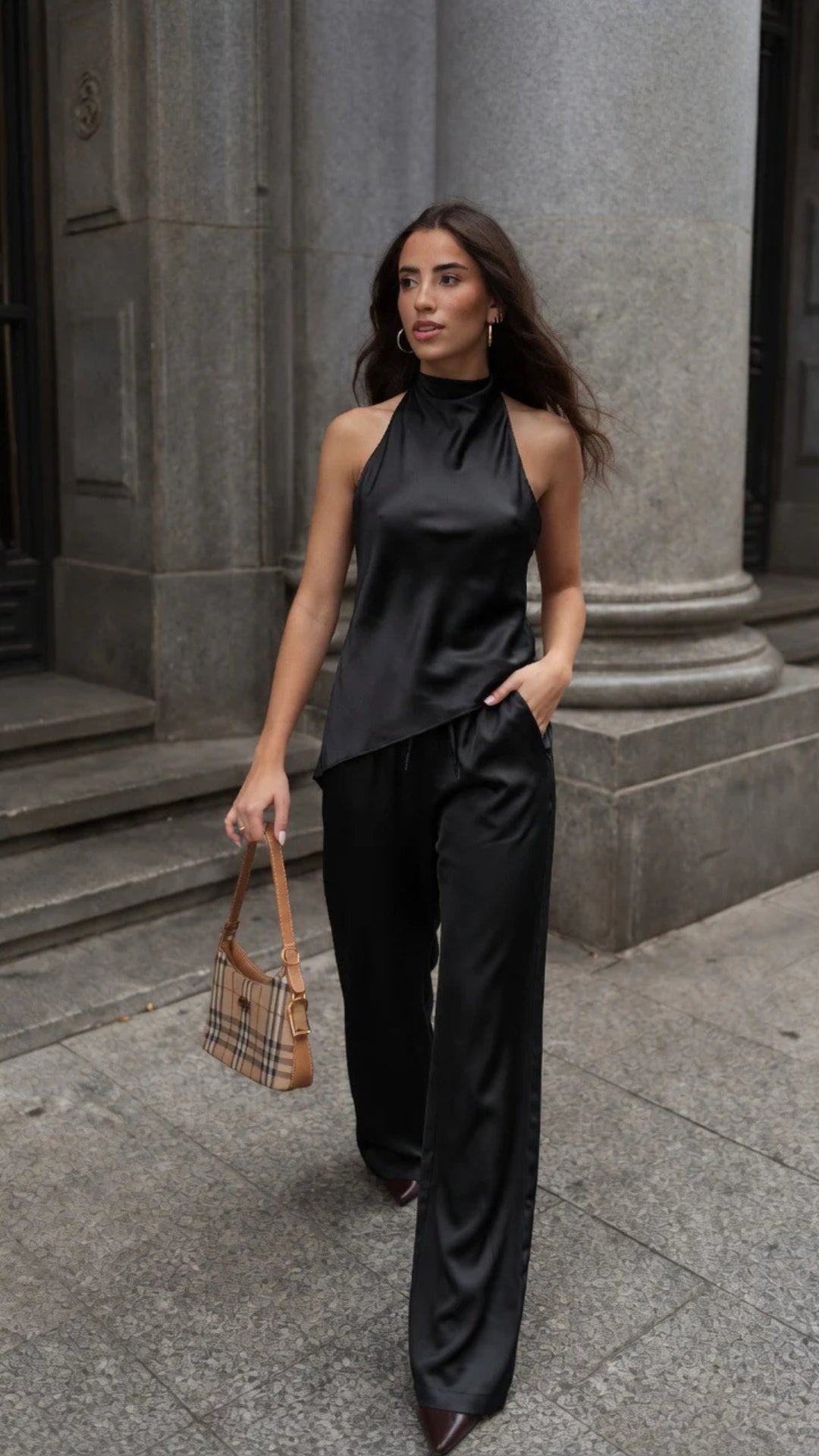 Satin Halterneck Top &amp; Wide-Leg Trouser Set