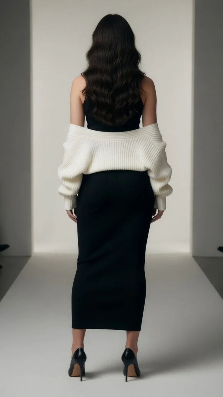 High-Neck Midi Dress