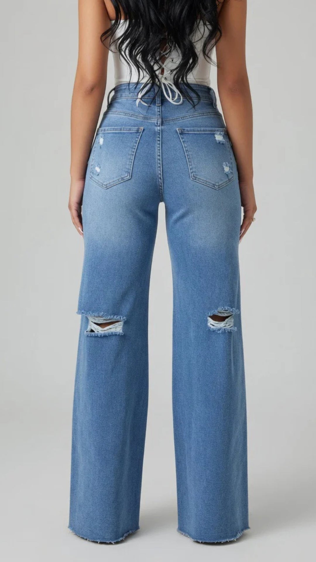 Basic Ripped Detail Straight Leg Jeans