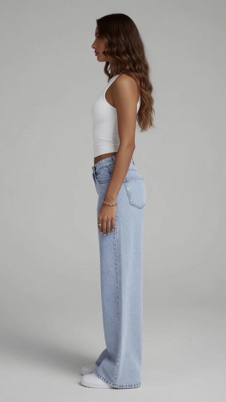Light Blue Straight Wide Leg Denim Jeans