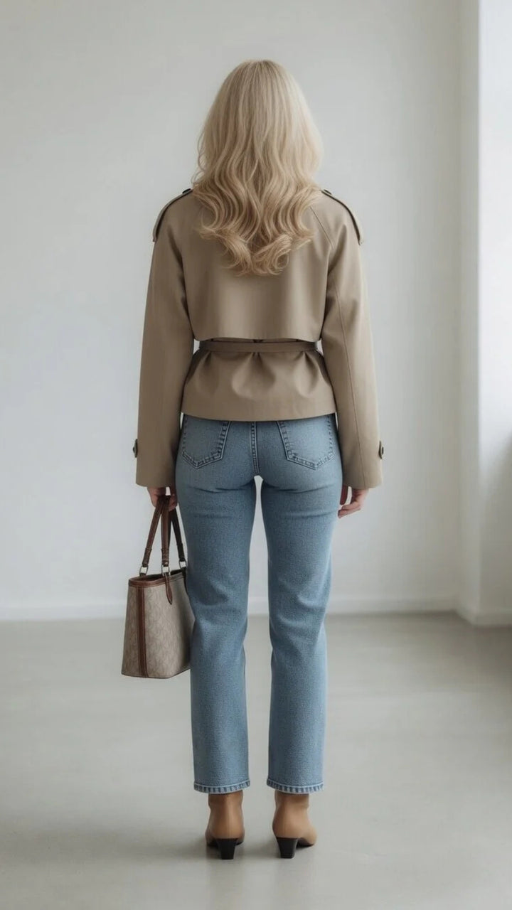 Khaki Cropped Trench-Coat