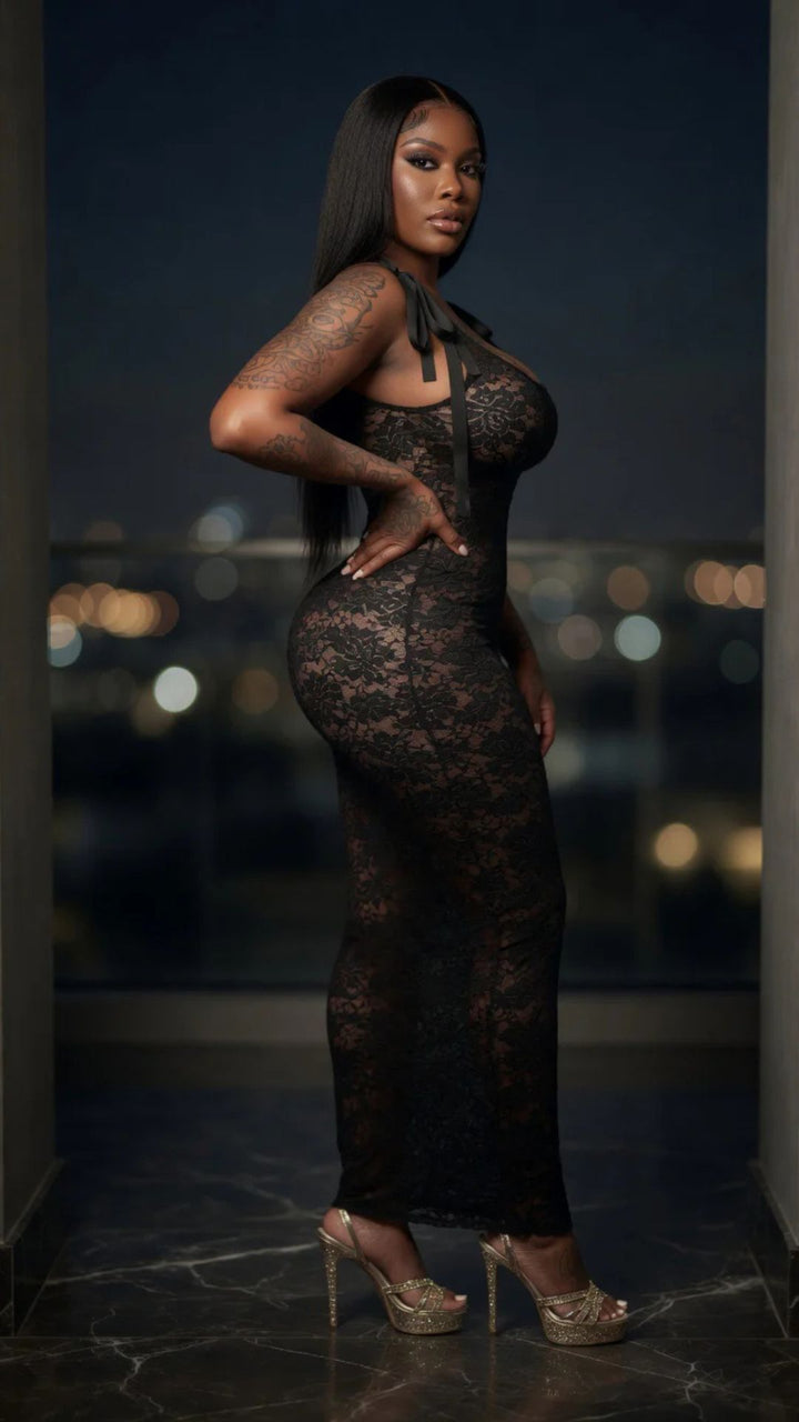 Floral Lace Bodycon Maxi Dress