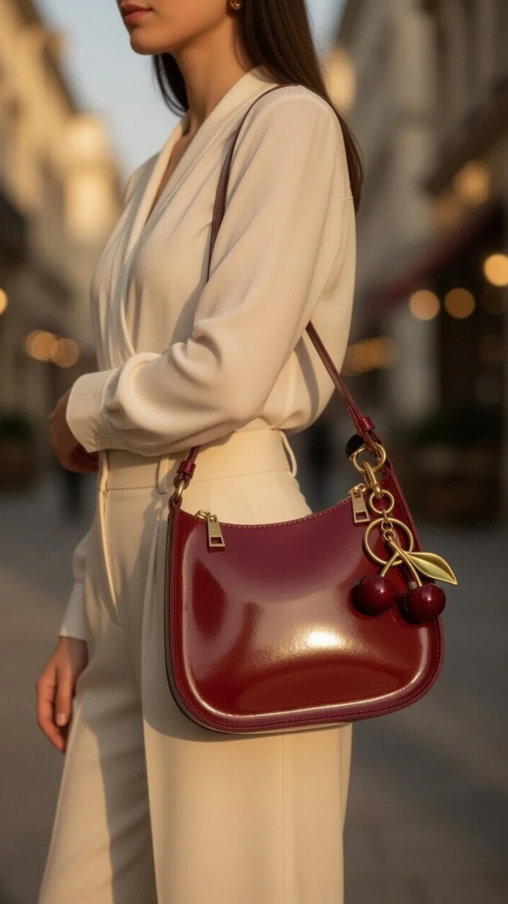 PU Leather Cherry Pendant Shoulder Bag