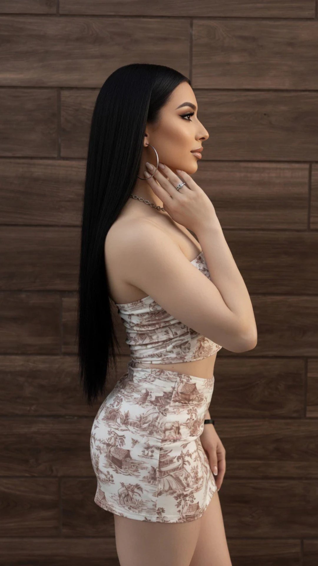 Graphic Print Bandeau Crop Top &amp; Mini Skirt Set