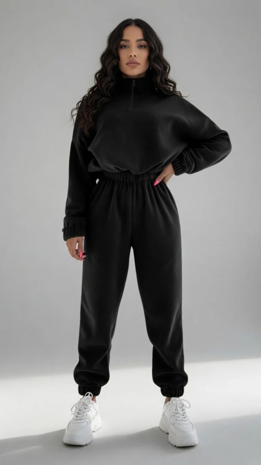 Half-Zip Detail Oversized Fleece Top &amp; Jogger Set
