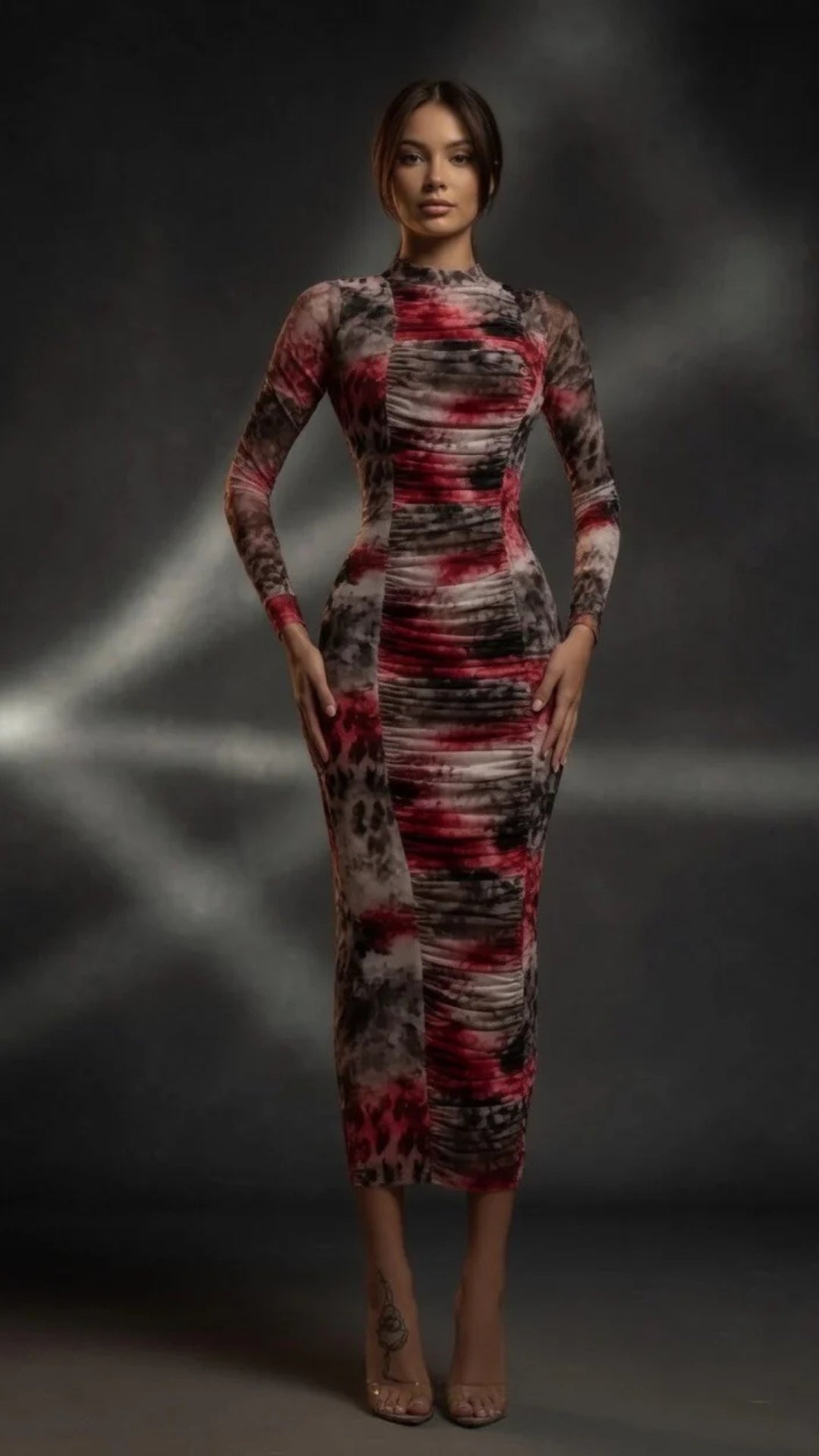 Multi-Colour Print Midi Dress