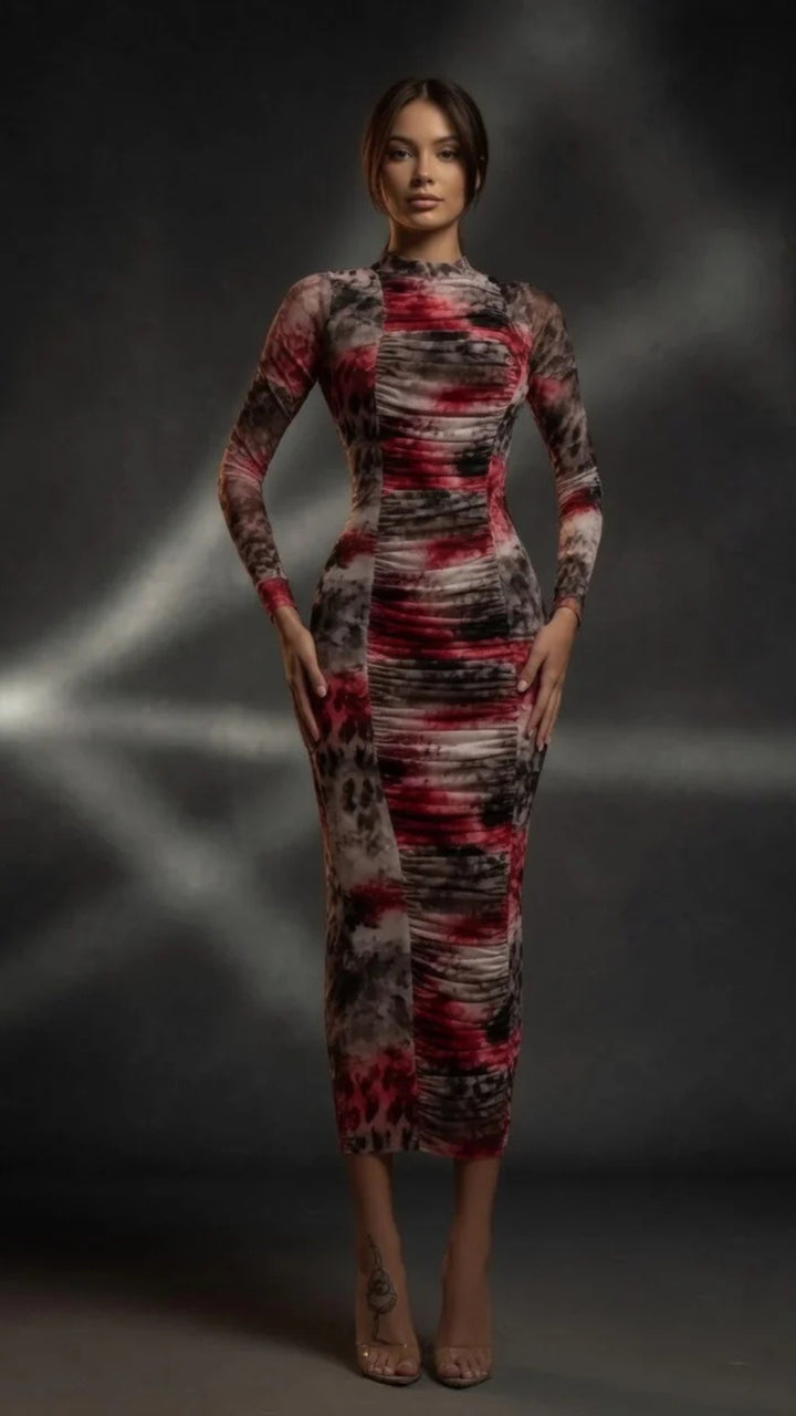 Multi-Colour Print Midi Dress