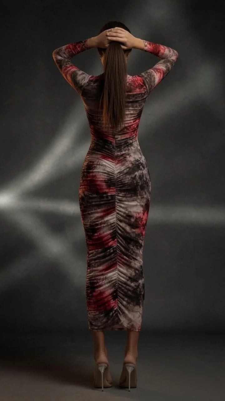 Multi-Colour Print Midi Dress
