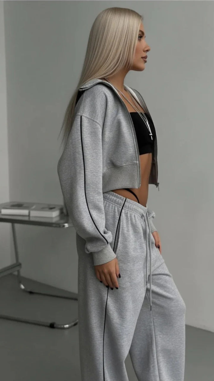 Zip-Up Jacket &amp; Wide-Leg Trouser Set