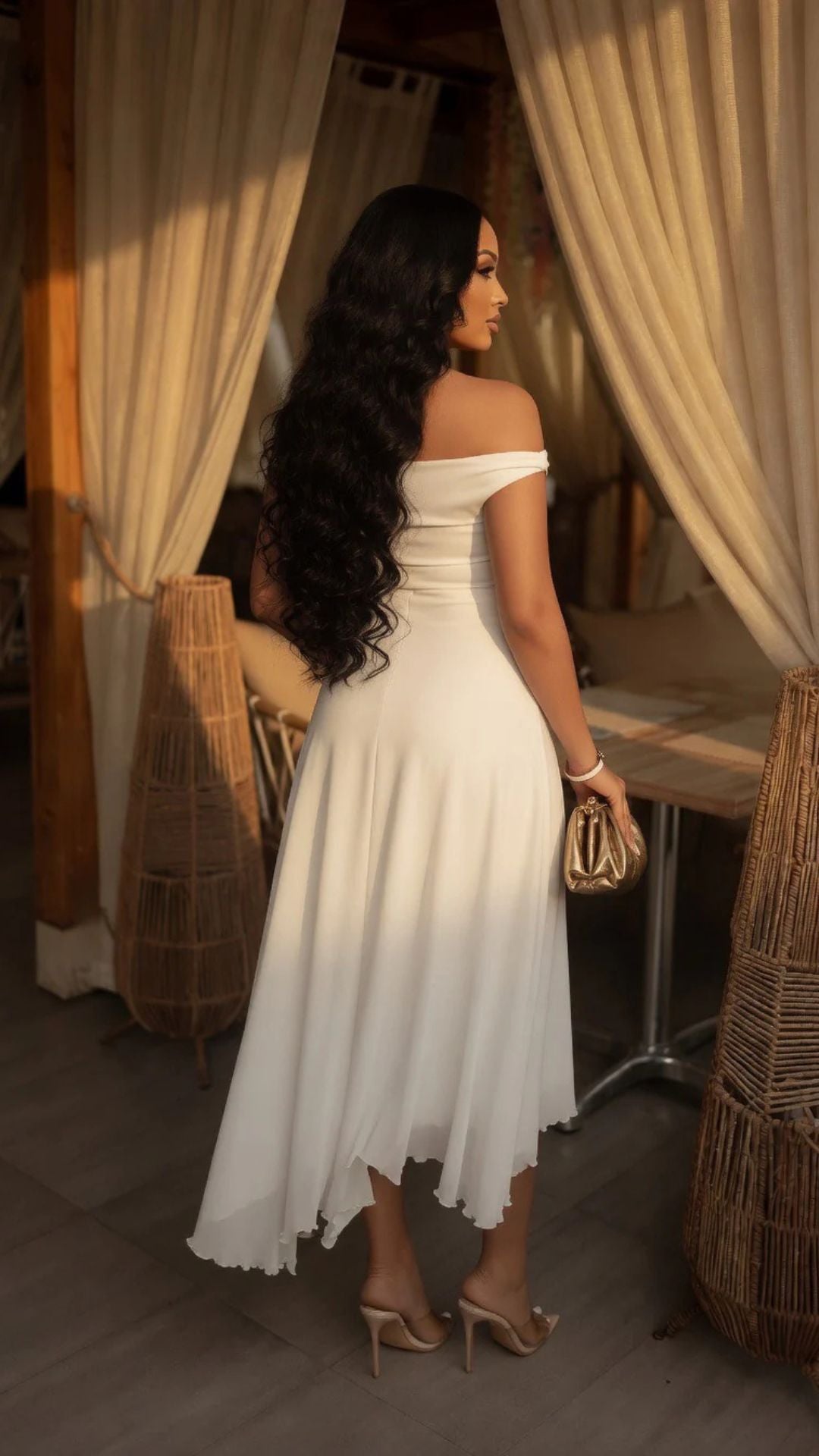 One-Shoulder Asymmetric Midi Dress