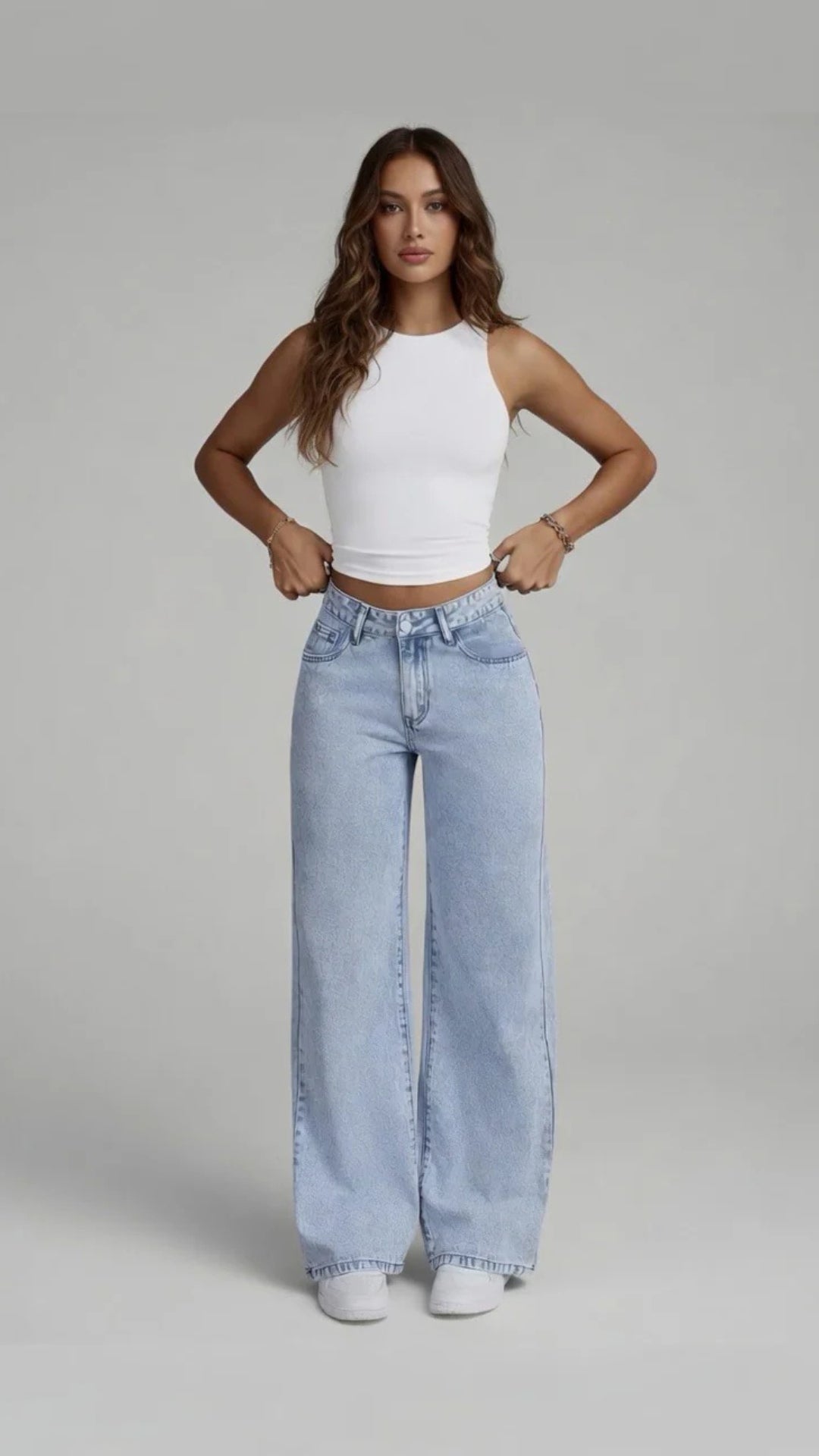 Light Blue Straight Wide Leg Denim Jeans