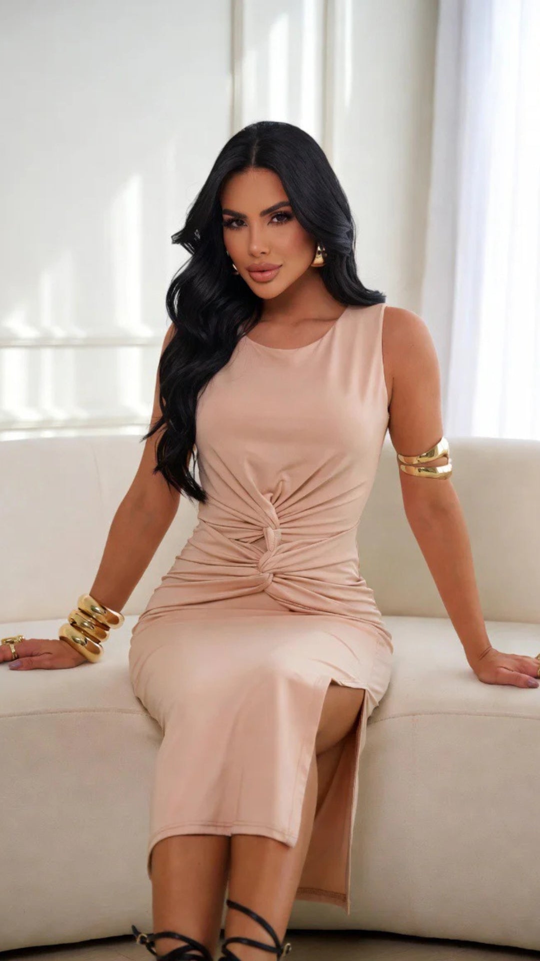 Twist-Knot Design Sleeveless Split Midi Dress
