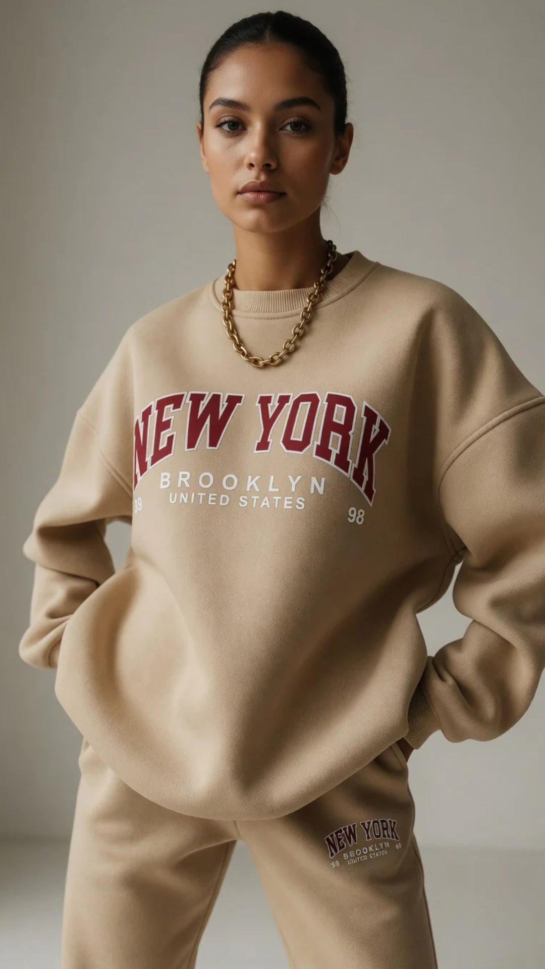 Oversized “New York” Print Sweatshirt and Wide-Leg Trouser Set