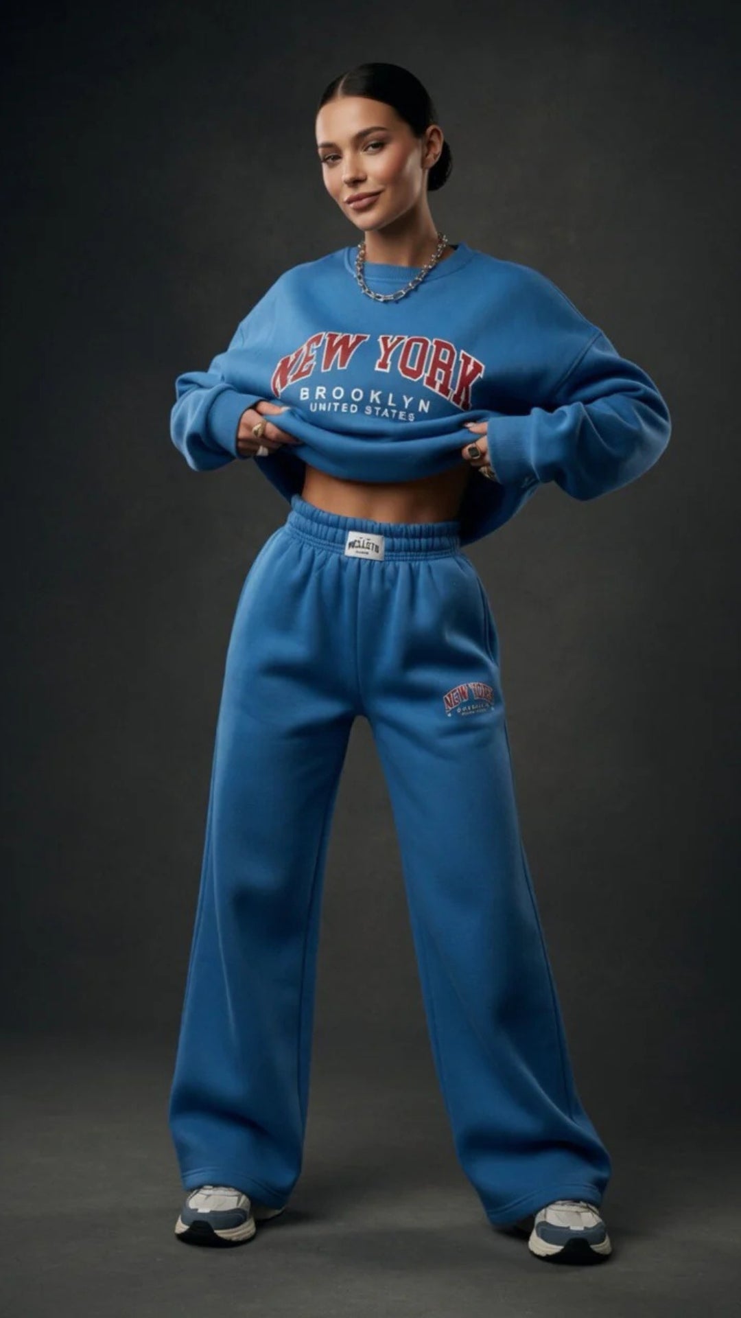 Oversized “New York” Print Sweatshirt and Wide-Leg Trouser Set