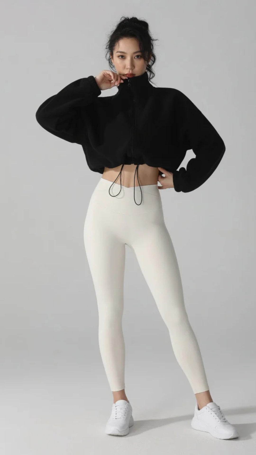 Cropped High-Neck Zip-Detail Sweatshirt