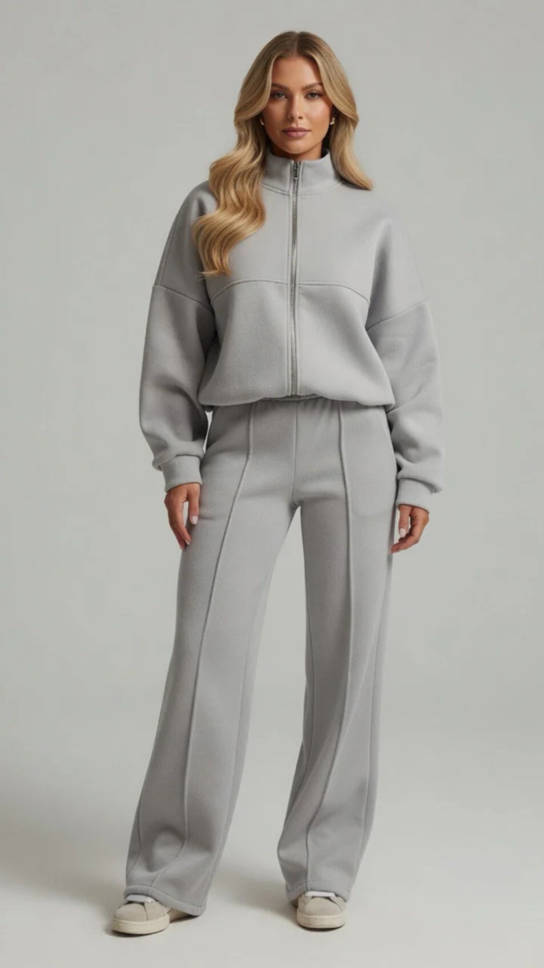 Zip-Up Sweatshirt &amp; Wide-Leg Trouser Set