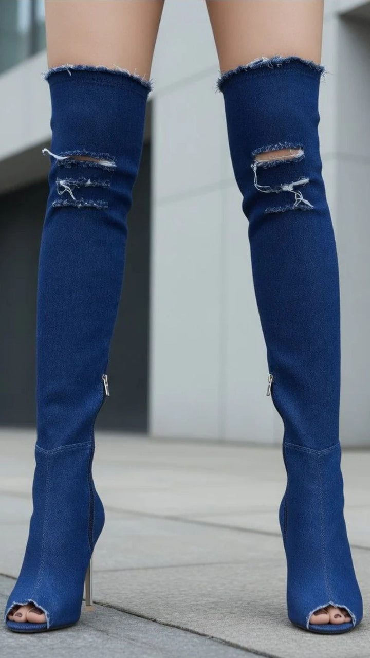 Denim Long Boots